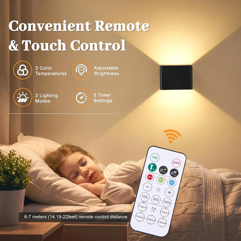 Black Rechargeable Motion Sensor Wall Lights – Magnetic Wireless LED Sconces, 2-Pack